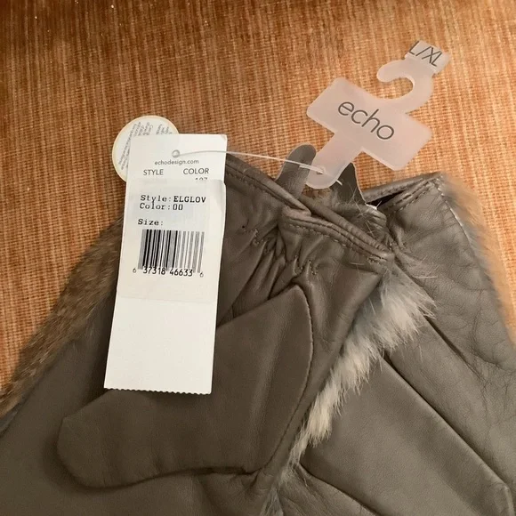 Echo Leather & Rabbit Fur Women’s Mittens L-XL Color Taupe Nude With Aloe NWT - Picture 7 of 12